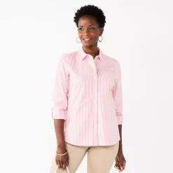 Petite Croft & Barrow® Essential Comfort Stretch Shirt 28 Petite Croft & Barrow® Essential Comfort Stretch Shirt -Outlet Croft & Barrow Store 5359677 Coral Stripe