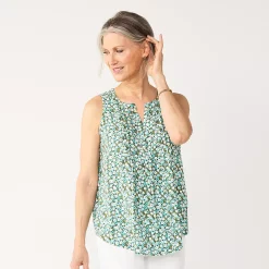 Petite Croft & Barrow® Pintuck Splitneck Sleeveless Top 27 Petite Croft & Barrow® Pintuck Splitneck Sleeveless Top -Outlet Croft & Barrow Store 5465020 Aqua Ditsy Floral