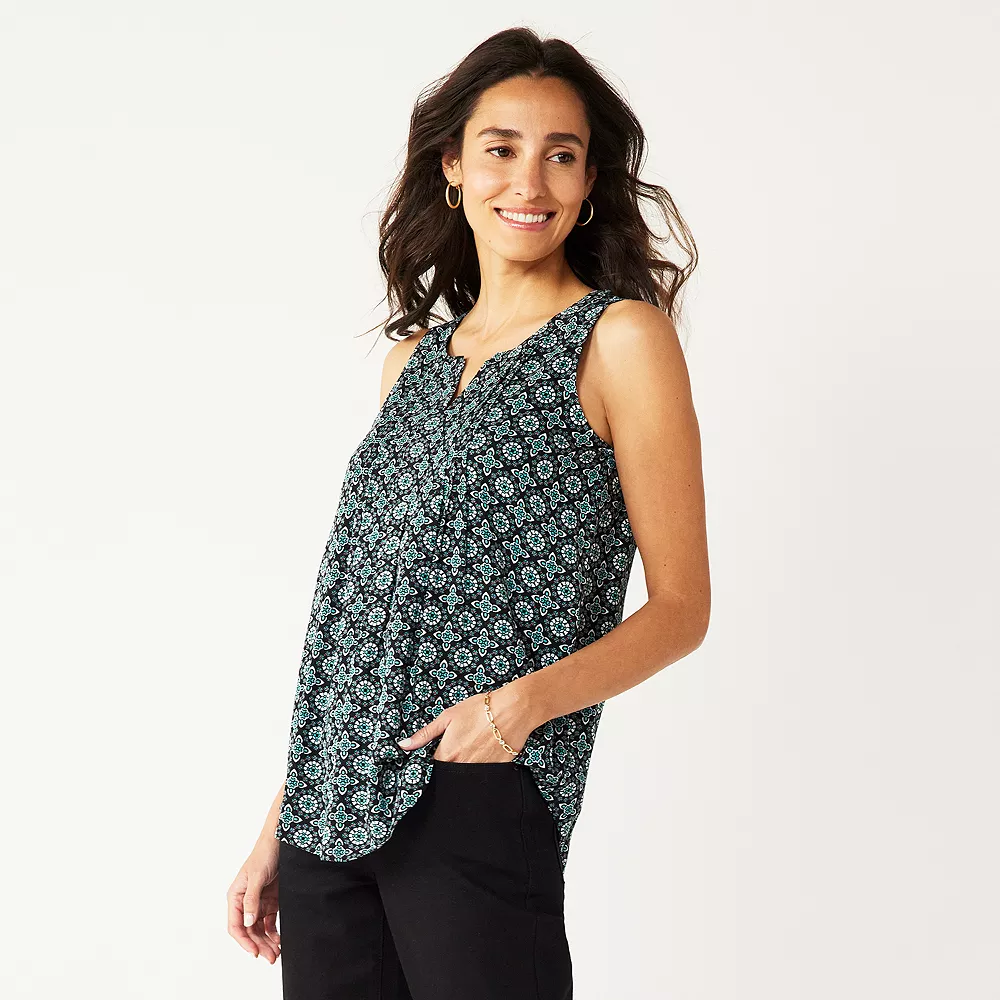 Petite Croft & Barrow® Pintuck Splitneck Sleeveless Top 3 Petite Croft & Barrow® Pintuck Splitneck Sleeveless Top - Image 3