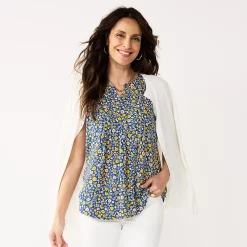 Petite Croft & Barrow® Pintuck Splitneck Sleeveless Top 28 Petite Croft & Barrow® Pintuck Splitneck Sleeveless Top -Outlet Croft & Barrow Store 5465020 Blue Multi Floral