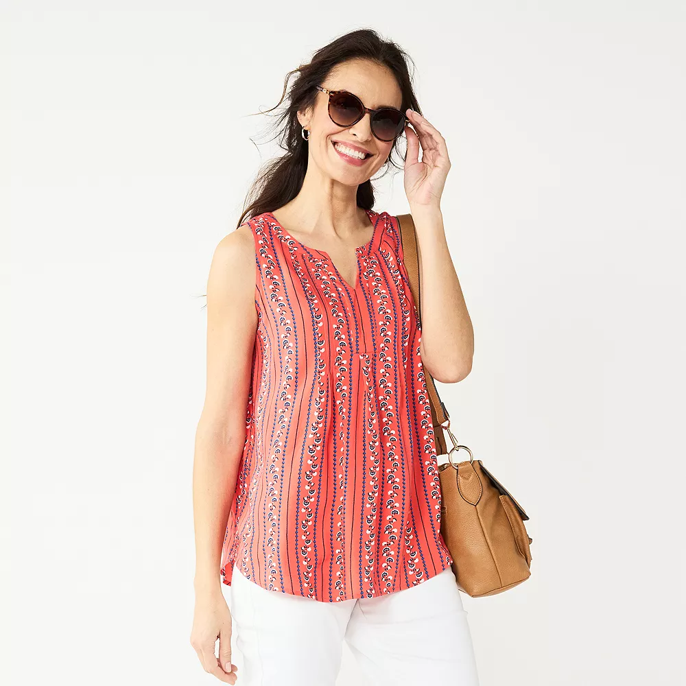 Petite Croft & Barrow® Pintuck Splitneck Sleeveless Top 1 Petite Croft & Barrow® Pintuck Splitneck Sleeveless Top