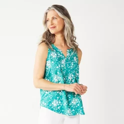 Petite Croft & Barrow® Pintuck Splitneck Sleeveless Top 25 Petite Croft & Barrow® Pintuck Splitneck Sleeveless Top -Outlet Croft & Barrow Store 5465020 Green Floral