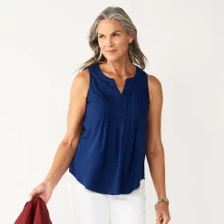 Petite Croft & Barrow® Pintuck Splitneck Sleeveless Top 32 Petite Croft & Barrow® Pintuck Splitneck Sleeveless Top -Outlet Croft & Barrow Store 5465020 Navy