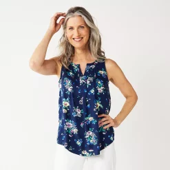 Petite Croft & Barrow® Pintuck Splitneck Sleeveless Top 23 Petite Croft & Barrow® Pintuck Splitneck Sleeveless Top -Outlet Croft & Barrow Store 5465020 Navy Blue Floral