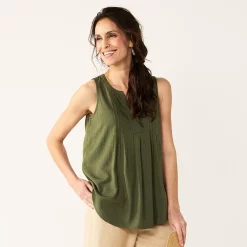 Petite Croft & Barrow® Pintuck Splitneck Sleeveless Top 31 Petite Croft & Barrow® Pintuck Splitneck Sleeveless Top -Outlet Croft & Barrow Store 5465020 Olive