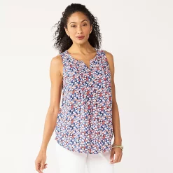 Petite Croft & Barrow® Pintuck Splitneck Sleeveless Top 24 Petite Croft & Barrow® Pintuck Splitneck Sleeveless Top -Outlet Croft & Barrow Store 5465020 Pink Ditsy Floral