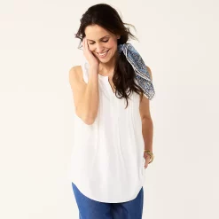 Petite Croft & Barrow® Pintuck Splitneck Sleeveless Top 33 Petite Croft & Barrow® Pintuck Splitneck Sleeveless Top -Outlet Croft & Barrow Store 5465020 White