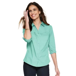 Petite Croft & Barrow® Knit-To-Fit Roll Tab Sleeve Shirt