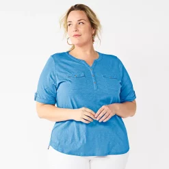 Plus Croft & Barrow Roll-Tab Utility Henley Top -Outlet Croft & Barrow Store 5485813 Becca Blue
