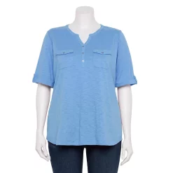 Plus Croft & Barrow Roll-Tab Utility Henley Top -Outlet Croft & Barrow Store 5485813 Blue