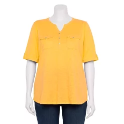 Plus Croft & Barrow Roll-Tab Utility Henley Top -Outlet Croft & Barrow Store 5485813 Gold