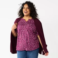 Plus Croft & Barrow Roll-Tab Utility Henley Top -Outlet Croft & Barrow Store 5485813 Purple Vine