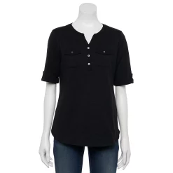 Petite Croft & Barrow® Utility Henley Top -Outlet Croft & Barrow Store 5485816 Black