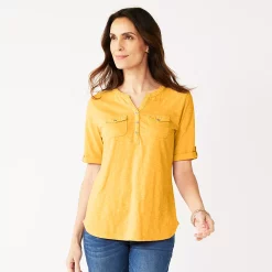 Petite Croft & Barrow® Utility Henley Top -Outlet Croft & Barrow Store 5485816 Gold