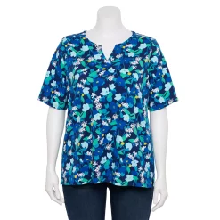 Plus Size Croft & Barrow® Three Quarter Sleeve Splitneck Top -Outlet Croft & Barrow Store 5501050 Navy Garden Floral