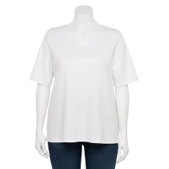 Plus Size Croft & Barrow® Three Quarter Sleeve Splitneck Top -Outlet Croft & Barrow Store 5501050 White