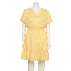Plus Size Croft & Barrow® Smocked Waist Challis Dress -Outlet Croft & Barrow Store 5510668 Yellow Ditsy Floral