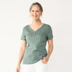 Women's Croft & Barrow® Henley Top -Outlet Croft & Barrow Store 5511255 Green Wreath