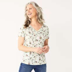 Women's Croft & Barrow® Henley Top -Outlet Croft & Barrow Store 5511255 Grey Toucan Print