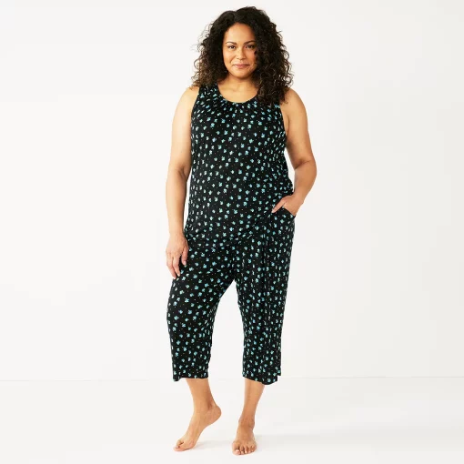 Plus Size Croft & Barrow® Pajama Tank & Pajama Capri Pants Sleep Set 8 Plus Size Croft & Barrow® Pajama Tank & Pajama Capri Pants Sleep Set -Outlet Croft & Barrow Store 5514266 Black Buds