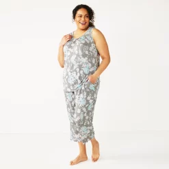 Plus Size Croft & Barrow® Pajama Tank & Pajama Capri Pants Sleep Set -Outlet Croft & Barrow Store 5514266 Gray Floral