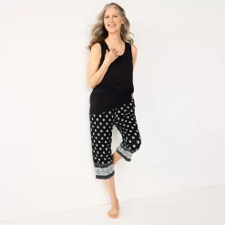 Petite Croft & Barrow® Pajama Tank & Pajama Capri Pants Sleep Set -Outlet Croft & Barrow Store 5514278 Black Geo