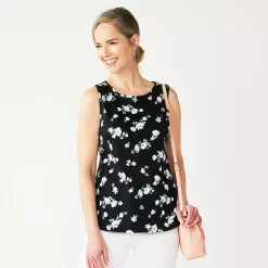 Petite Croft & Barrow® Essential Crewneck Tank -Outlet Croft & Barrow Store 5514702 Black Pink Floral