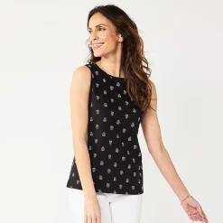 Petite Croft & Barrow® Essential Crewneck Tank -Outlet Croft & Barrow Store 5514702 Black Simple Geo