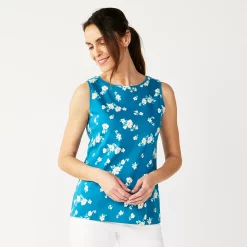 Petite Croft & Barrow® Essential Crewneck Tank -Outlet Croft & Barrow Store 5514702 Blue Floral