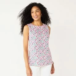 Petite Croft & Barrow® Essential Crewneck Tank -Outlet Croft & Barrow Store 5514702 Dark Pink Ditsy Floral