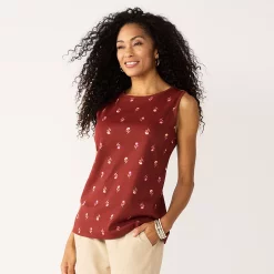 Petite Croft & Barrow® Essential Crewneck Tank -Outlet Croft & Barrow Store 5514702 Maroon Folk Floral