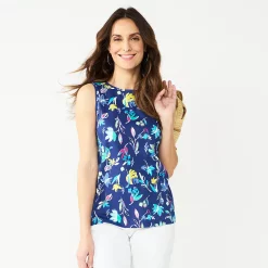 Petite Croft & Barrow® Essential Crewneck Tank -Outlet Croft & Barrow Store 5514702 Navy Fresh Foliage