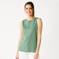 Petite Croft & Barrow® Essential Crewneck Tank -Outlet Croft & Barrow Store 5514702 Wreath Green