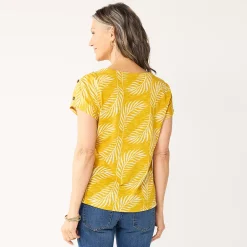 Women's Croft & Barrow® Button-Accent Scoopneck Tee -Outlet Croft & Barrow Store 5516366 ALT