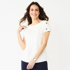 Women's Croft & Barrow® Button-Accent Scoopneck Tee -Outlet Croft & Barrow Store 5516366 Coconut White
