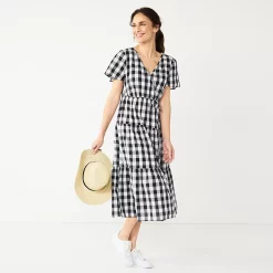 Women's Croft & Barrow® Checked Surplice Midi Dress
