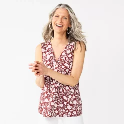 Women's Croft & Barrow® Pleated V-Neck Tank 30 Women's Croft & Barrow® Pleated V-Neck Tank -Outlet Croft & Barrow Store 5522983 Maroon Tonal Floral