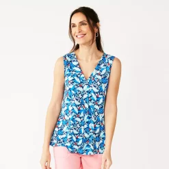 Women's Croft & Barrow® Pleated V-Neck Tank 28 Women's Croft & Barrow® Pleated V-Neck Tank -Outlet Croft & Barrow Store 5522983 Navy Palm