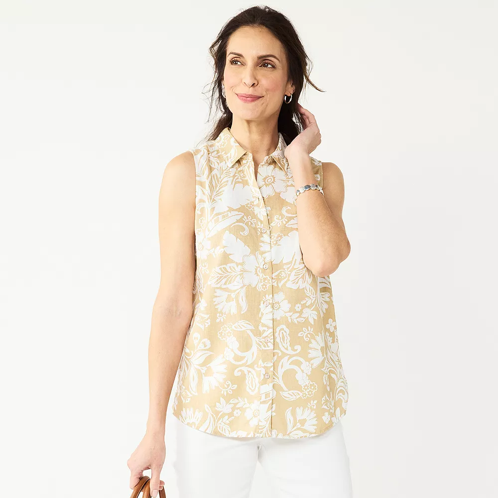 Women's Croft & Barrow® Sleeveless Linen Blend Shirt 1 Women's Croft & Barrow® Sleeveless Linen Blend Shirt