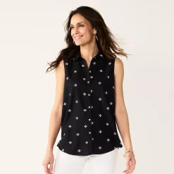 Women's Croft & Barrow® Sleeveless Linen Blend Shirt 14 Women's Croft & Barrow® Sleeveless Linen Blend Shirt -Outlet Croft & Barrow Store 5523103 Black Print