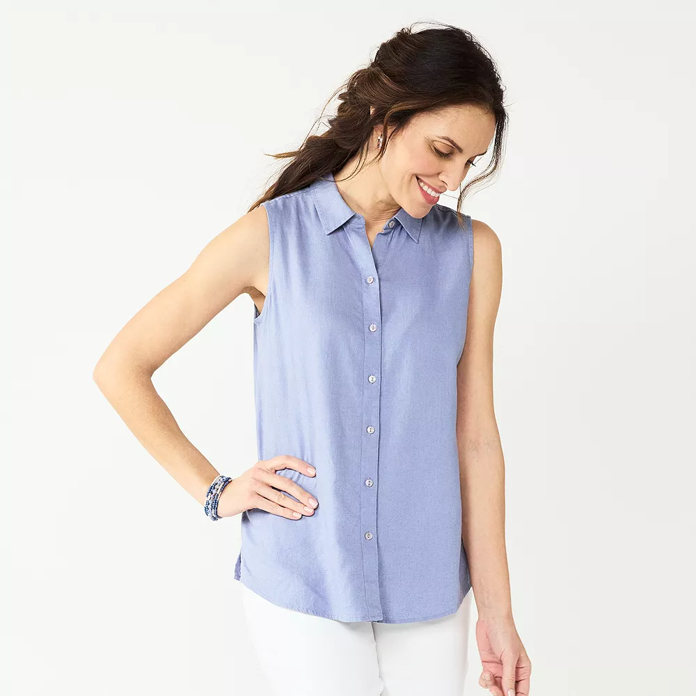 Women's Croft & Barrow® Sleeveless Linen Blend Shirt 2 Women's Croft & Barrow® Sleeveless Linen Blend Shirt - Image 2