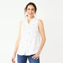 Women's Croft & Barrow® Sleeveless Linen Blend Shirt 12 Women's Croft & Barrow® Sleeveless Linen Blend Shirt -Outlet Croft & Barrow Store 5523103 Pineapple Print