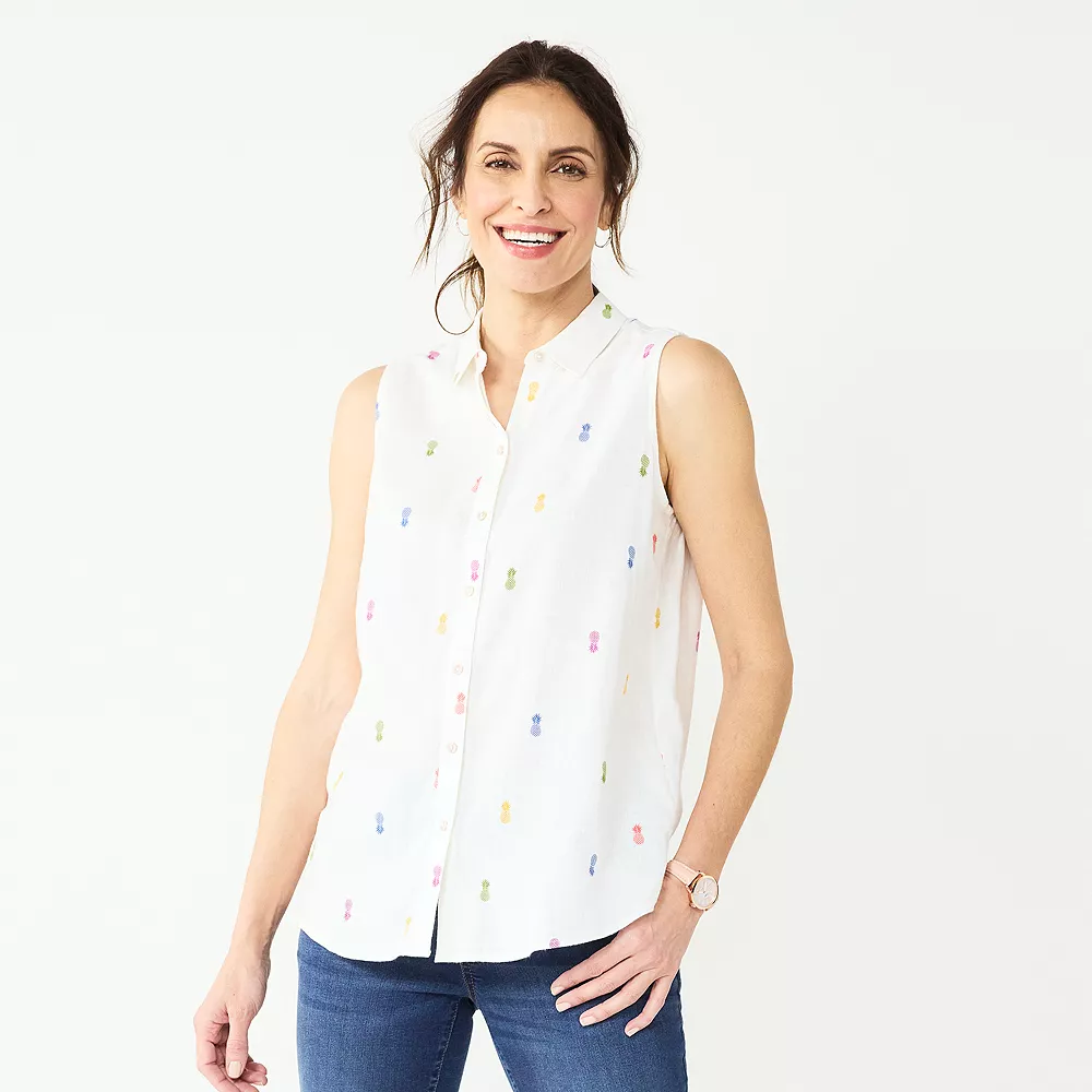 Women's Croft & Barrow® Sleeveless Linen Blend Shirt 5 Women's Croft & Barrow® Sleeveless Linen Blend Shirt - Image 5