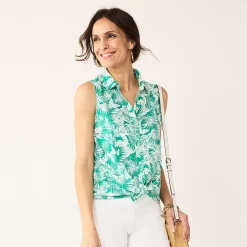 Women's Croft & Barrow® Sleeveless Linen Blend Shirt 13 Women's Croft & Barrow® Sleeveless Linen Blend Shirt -Outlet Croft & Barrow Store 5523103 Teal Palm