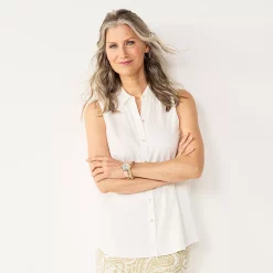 Women's Croft & Barrow® Sleeveless Linen Blend Shirt 11 Women's Croft & Barrow® Sleeveless Linen Blend Shirt -Outlet Croft & Barrow Store 5523103 White