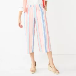 Women's Croft & Barrow® Wide-Leg Twill Crop Pants -Outlet Croft & Barrow Store 5523602 Blue Pink Stripe