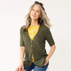 Women's Croft & Barrow® Elbow-Sleeve Cardigan -Outlet Croft & Barrow Store 5533225 Green Heather