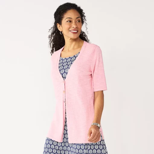 Women's Croft & Barrow® Elbow-Sleeve Cardigan -Outlet Croft & Barrow Store 5533225 Pink Heather