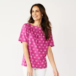 Women's Croft & Barrow® Squareneck Puff-Sleeve Top