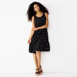 Women's Croft & Barrow® Tiered Sleeveless Swing Dress -Outlet Croft & Barrow Store 5533243 Black Geo